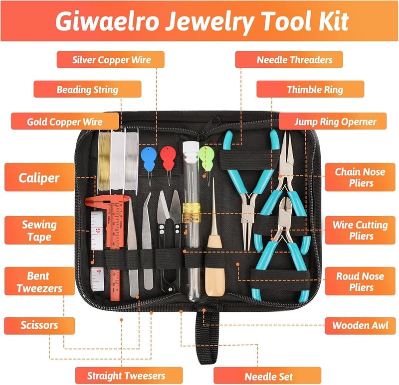 Giwaelro Jewelry Making Kit for Adults, Jewelry Making Supplies with Jewelry Making Tools, Jewelry Pliers, Jewelry Wires, Findings, Necklace Chains, Magnifier and Storage Bag (Blue) - Image 2